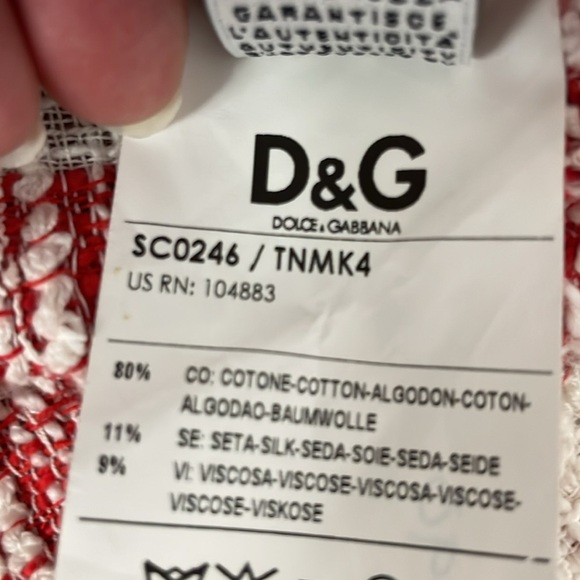 D&G Dolce Gabbana Red White Strip Tweed Evening Jacket Short Sleeve Sparkle - Picture 10 of 10